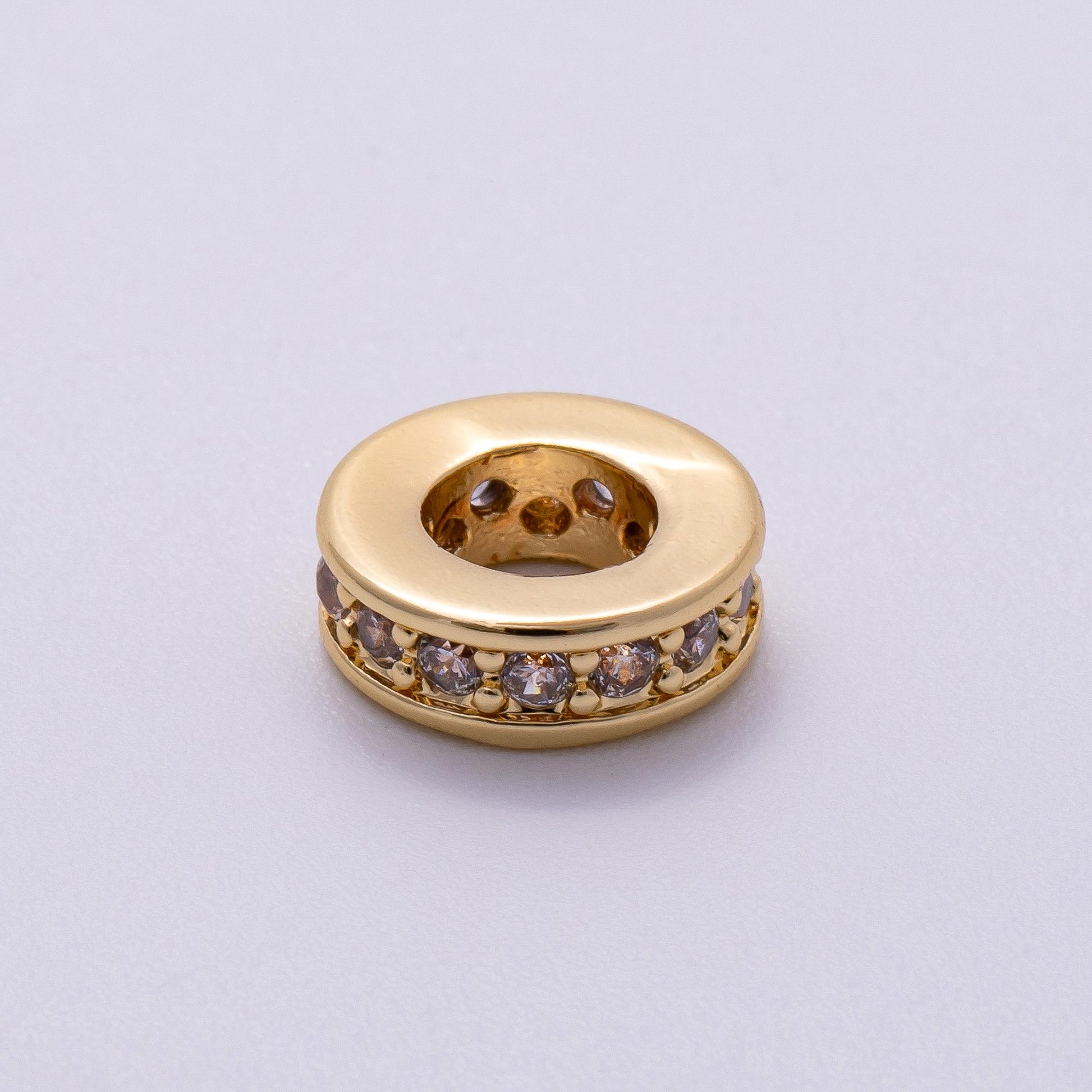 16K Gold Filled 10mm Micro Paved CZ Round Mini Spacer Rondelle in Gold & Silver Flat Circle Disc Bead for DIY Jewelry Making | Beads-00241