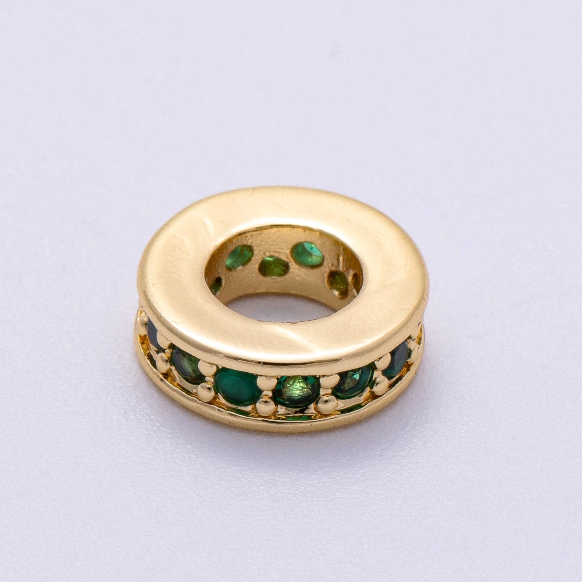 16K Gold Filled 10mm Colorful Micro Paved CZ Round Mini Spacer Rondelle Charm Holder Rainbow Crystal Discs DIY Jewelry Making | Beads-00243