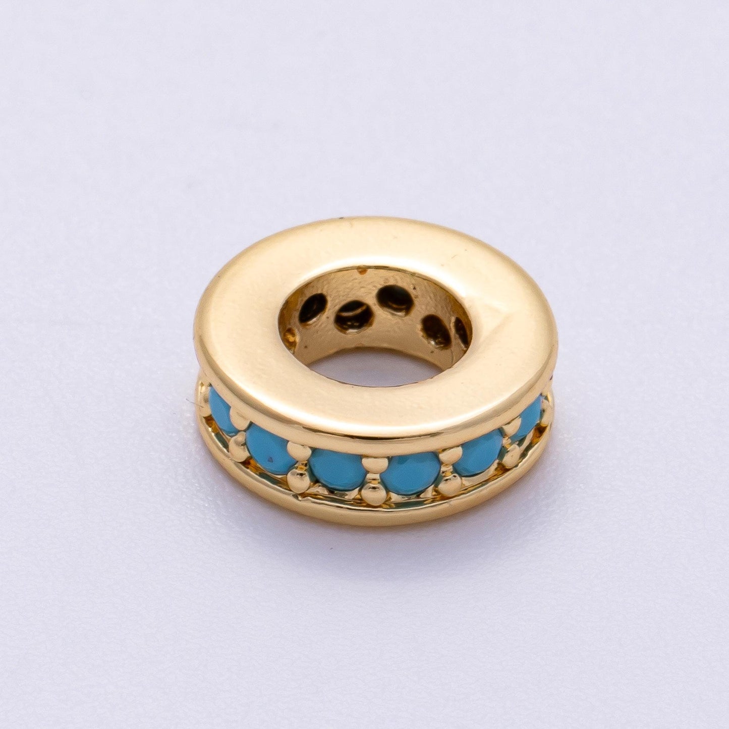 16K Gold Filled 10mm Colorful Micro Paved CZ Round Mini Spacer Rondelle Charm Holder Rainbow Crystal Discs DIY Jewelry Making | Beads-00243