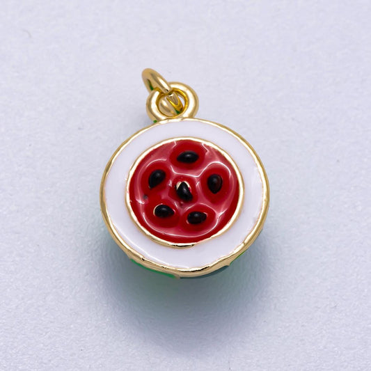 16K Gold Filled 16mm 3D Red Enamel Watermelon Multidimensional Fruit Charm Summer Jewelry Kawaii Food Accessory DIY Supply | Charms-00568