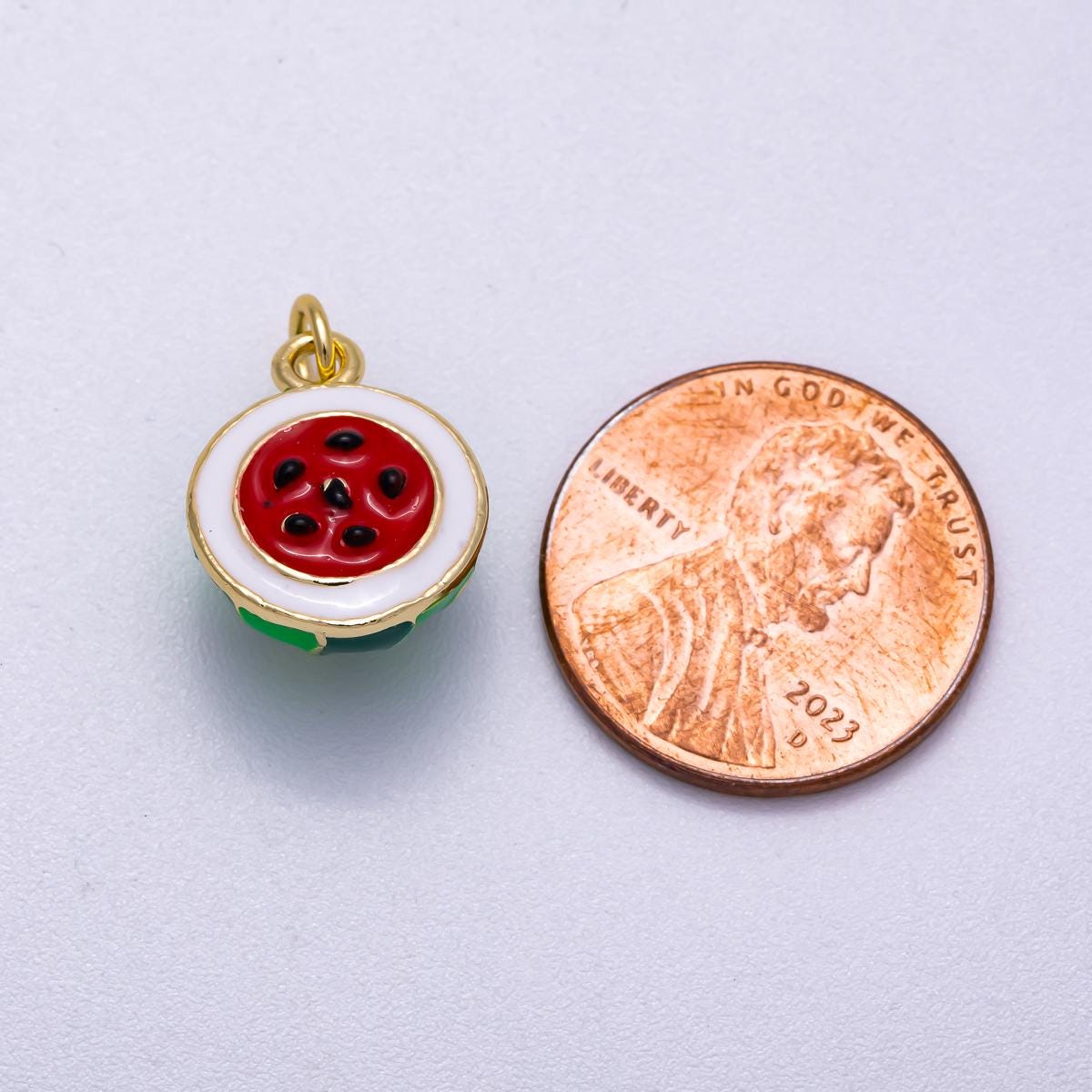 16K Gold Filled 16mm 3D Red Enamel Watermelon Multidimensional Fruit Charm Summer Jewelry Kawaii Food Accessory DIY Supply | Charms-00568