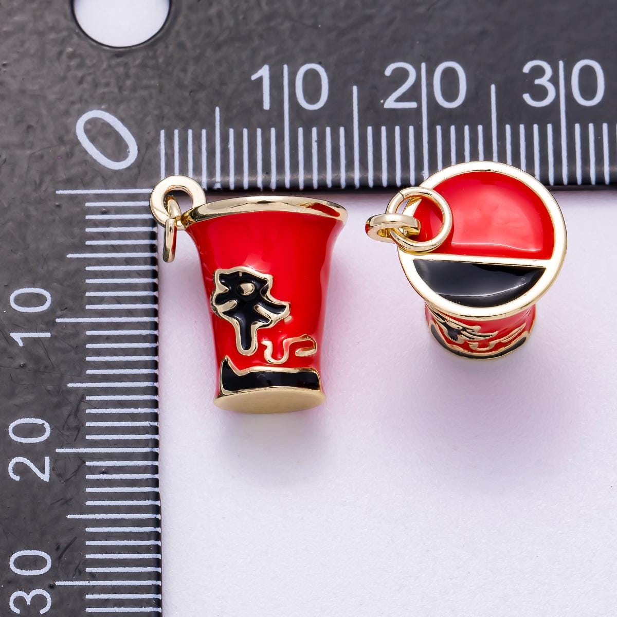 16K Gold Filled 17mm Red Enamel Ramen Instant Noodle Cup 3D Korean Food Charm Kawaii Food Jewelry Foodie Gift | Charms-00569