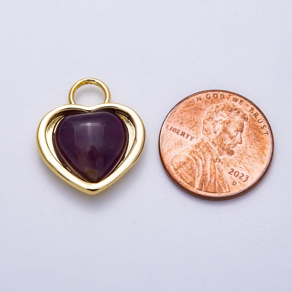 16K Gold Filled 20mm Violet Heart Padlock Pendant Romantic Love Charm DIY Jewelry Making Supply for Necklace Boho Accessory | Charms-00571