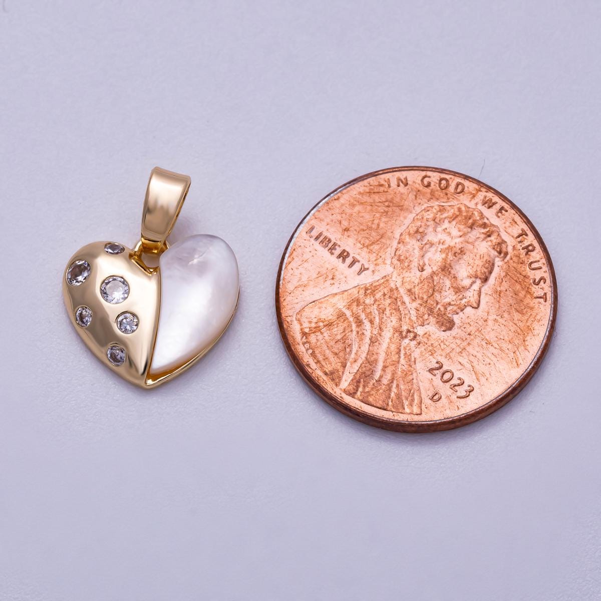 Mini gold heart white shell pearl with Cubic Zirconia charm pendant love charm for handmade jewelry supply necklace bracelet Charms-00592