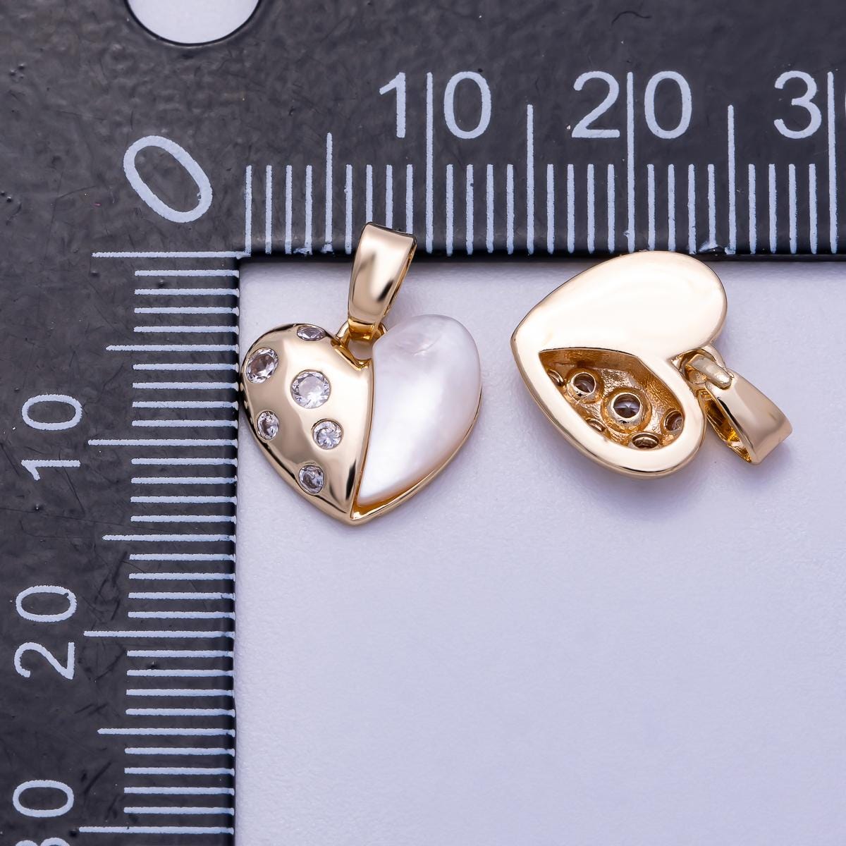 Mini gold heart white shell pearl with Cubic Zirconia charm pendant love charm for handmade jewelry supply necklace bracelet Charms-00592