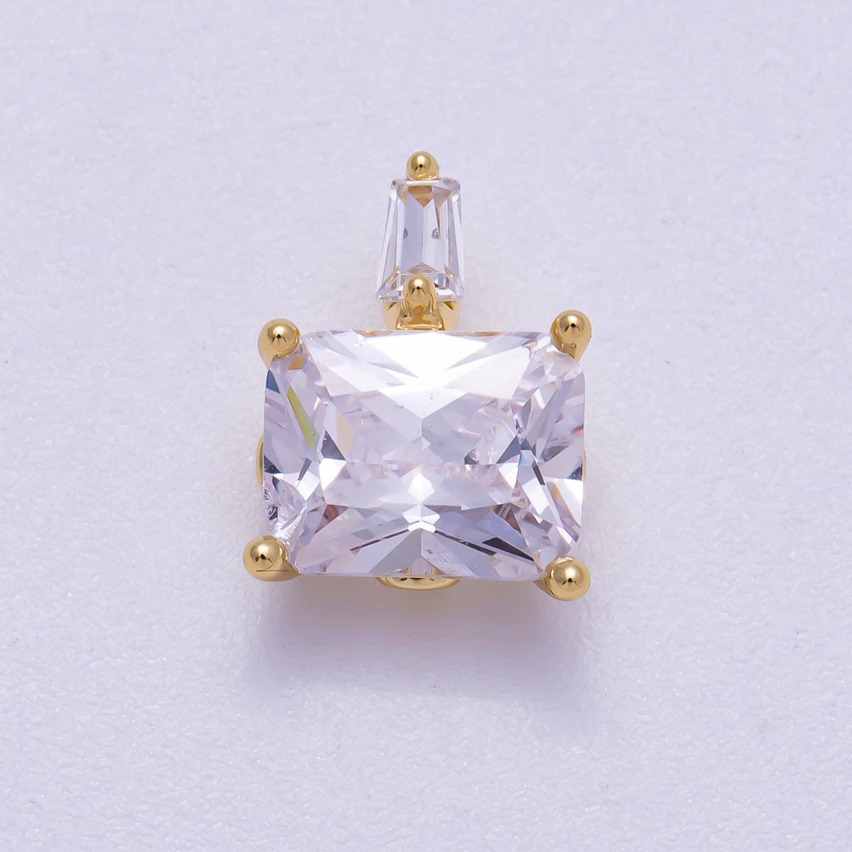 Dainty Clear Cz birthstone charm necklace bracelet emerald cut Clear Stone for Minimalist necklace personalized Charms-627