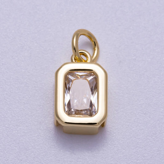 Mini gold filled Clear CZ Bezel Cut rectangle cubic zirconia charm for add on charm earring bracelet necklace earring component | Charms-628