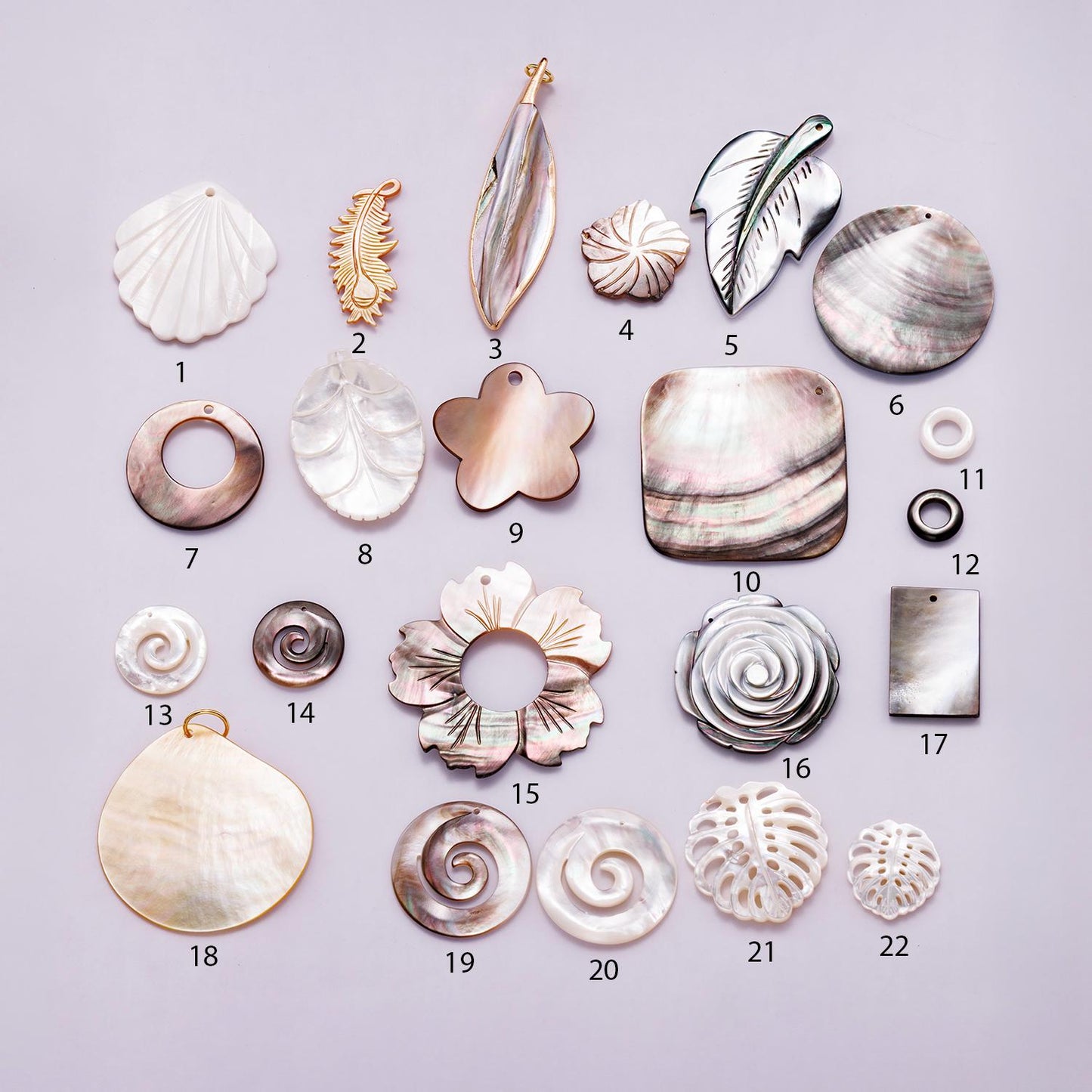 1x Natural Mother of Pearl Charms, Iridescent Abalone Shell Pendants, Floral & Leaf Jewelry Supplies Beach Summer DIY Necklace Cord Charms