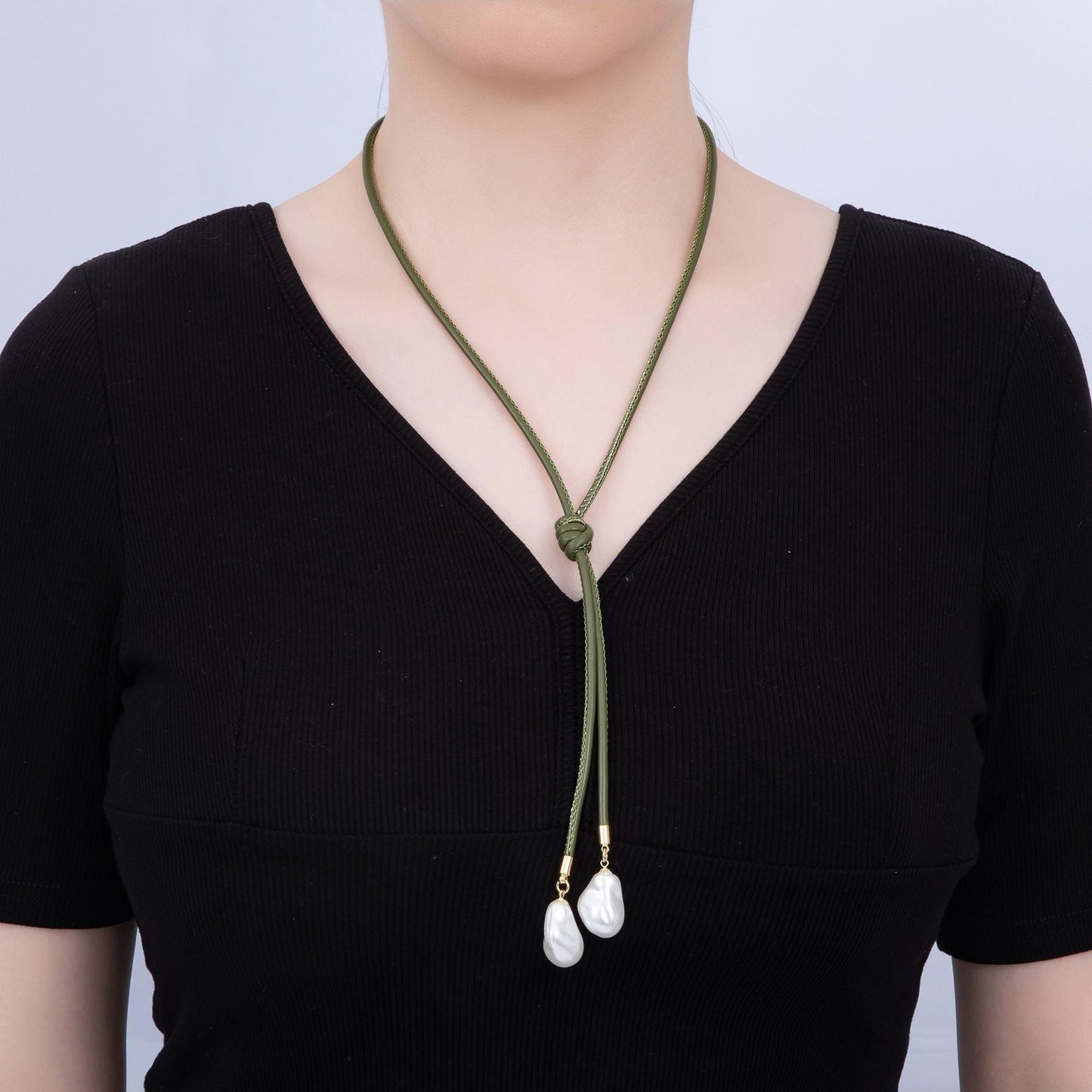Dainty Soft Leather feel Lariat Knot Tied Necklace for Cord Necklace Supply | WA-4369
