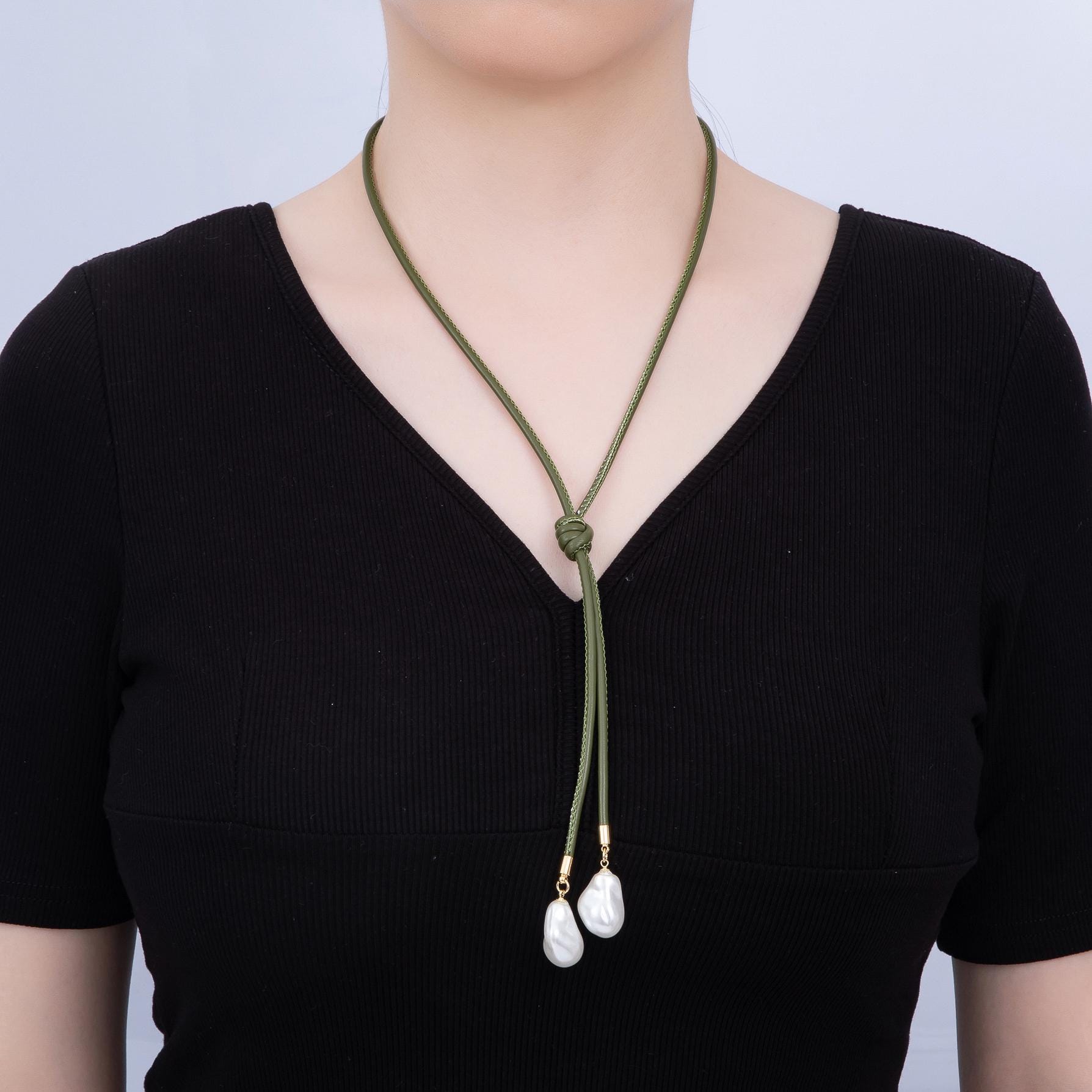 Dainty Soft Leather feel Lariat Knot Tied Necklace for Cord Necklace Supply | WA-4369