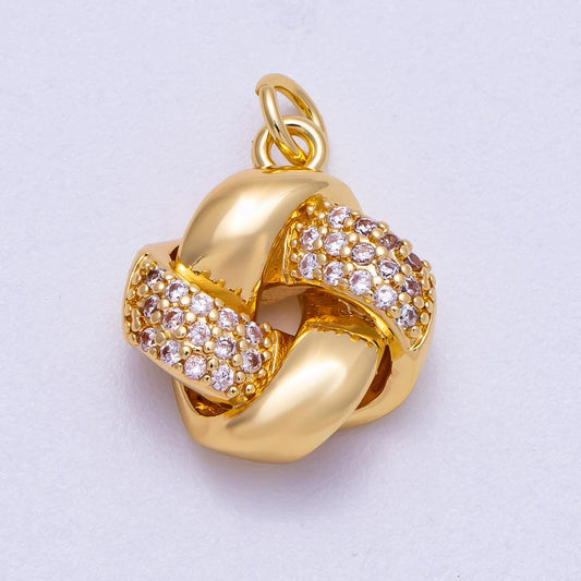 16K Gold Filled 17mm Micro Paved CZ Geometric Knot Round Charm Eternal Love Pendant Gift for Her Anniversary Jewelry Supply | Charms-00576
