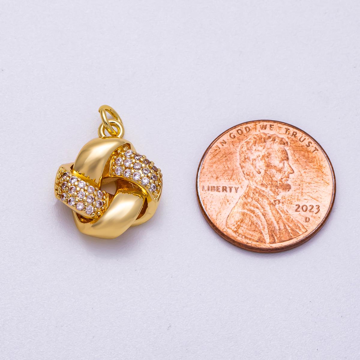 16K Gold Filled 17mm Micro Paved CZ Geometric Knot Round Charm Eternal Love Pendant Gift for Her Anniversary Jewelry Supply | Charms-00576