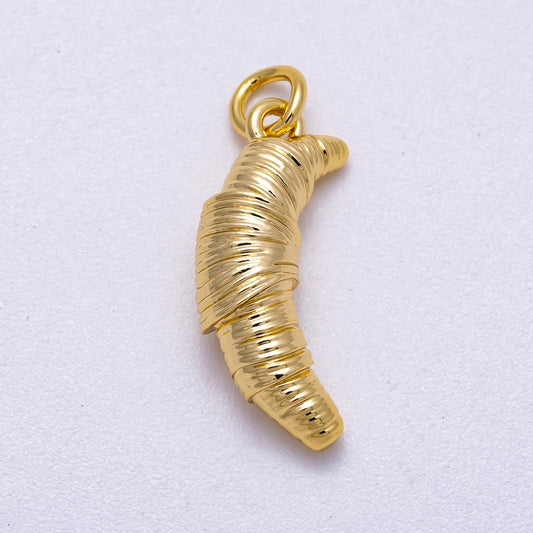 16K Gold Filled 20mm Ribbed Breakfast Croissant 3D Multidimensional Charm Mini French Pastry Dainty Food Necklace DIY Supply | Charms-00577