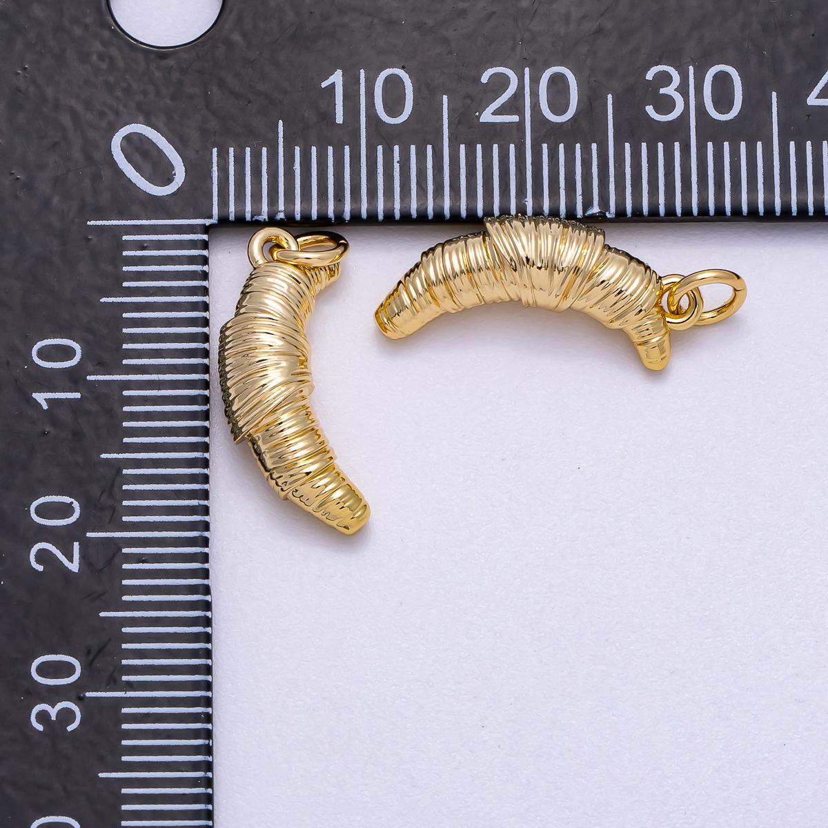 16K Gold Filled 20mm Ribbed Breakfast Croissant 3D Multidimensional Charm Mini French Pastry Dainty Food Necklace DIY Supply | Charms-00577
