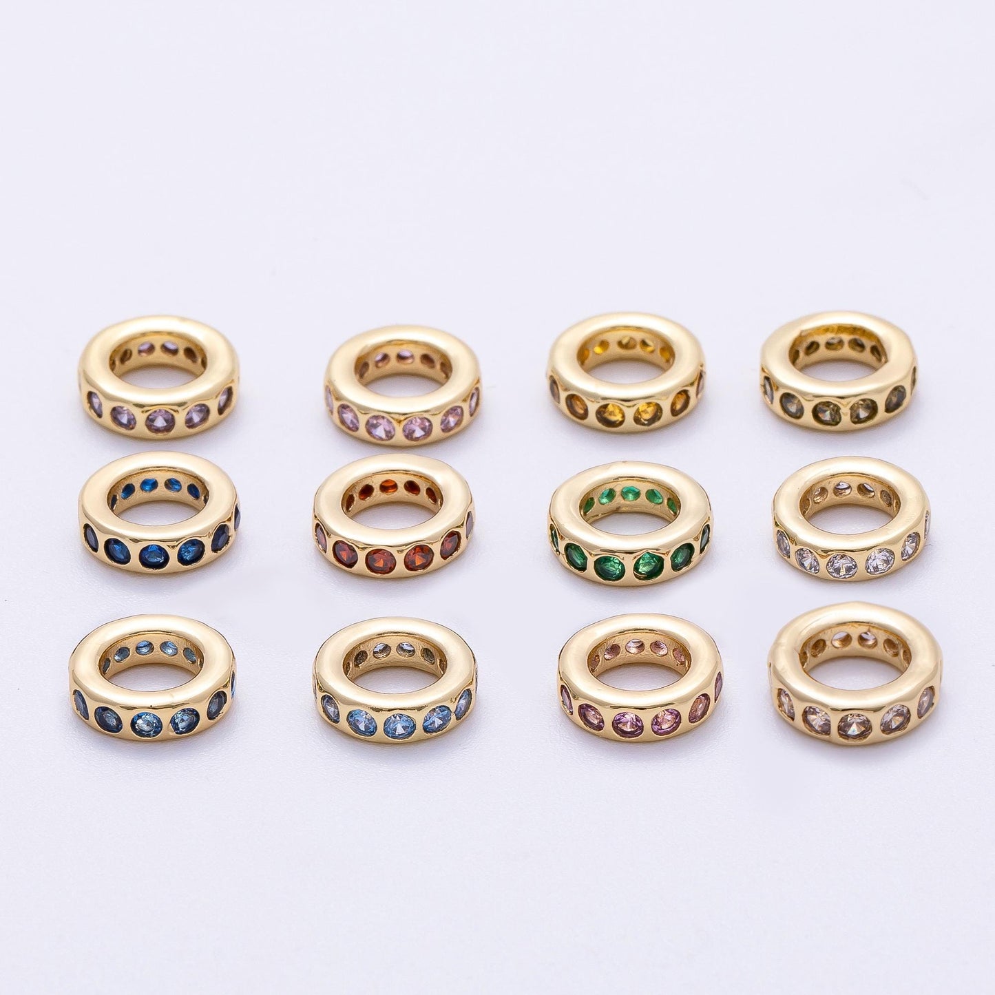 Birthstone Bead Spacer Charm 10mm 14k Gold Filled Gemstone Rondelle Charms with Big Hole for Bracelet, Necklace Component Beads-248