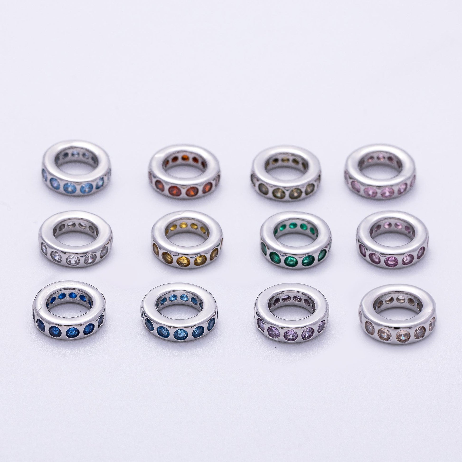 Birthstone Bead Spacer Charm 10mm Silver Gemstone Rondelle Charms with Big Hole for Bracelet, Necklace Component Beads-260