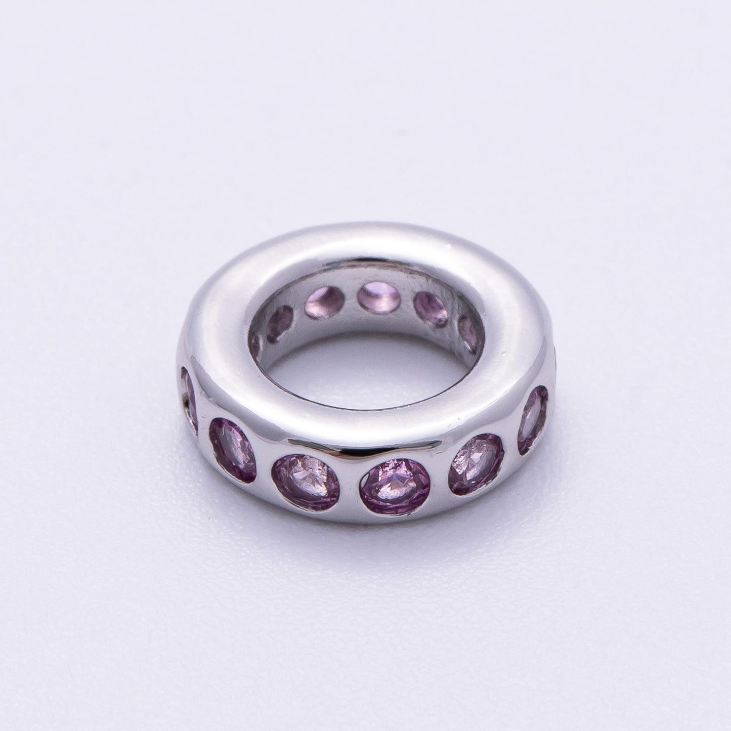 Birthstone Bead Spacer Charm 10mm Silver Gemstone Rondelle Charms with Big Hole for Bracelet, Necklace Component Beads-260