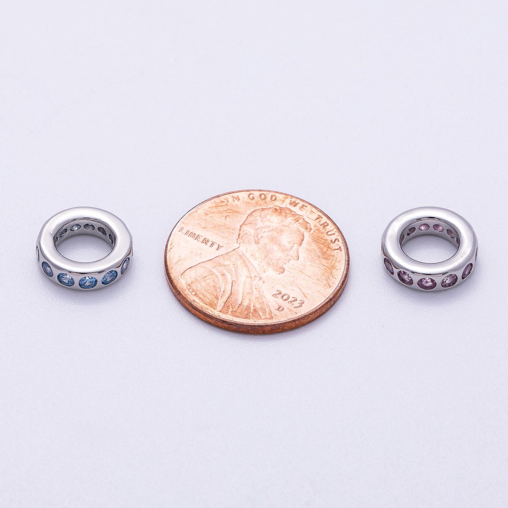 Birthstone Bead Spacer Charm 10mm Silver Gemstone Rondelle Charms with Big Hole for Bracelet, Necklace Component Beads-260