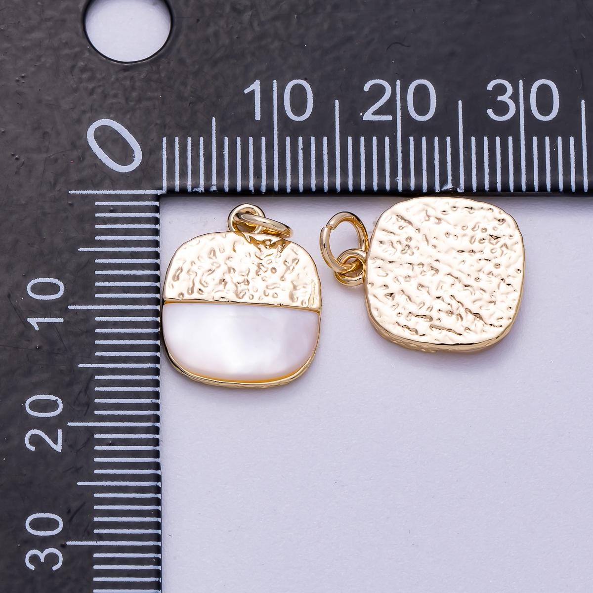 16K Gold Filled 15mm Shell Pearl Textured Square Charm Dainty Geometric Iridescent Jewelry Gift for Her DIY Supply Necklace | Charms-00591