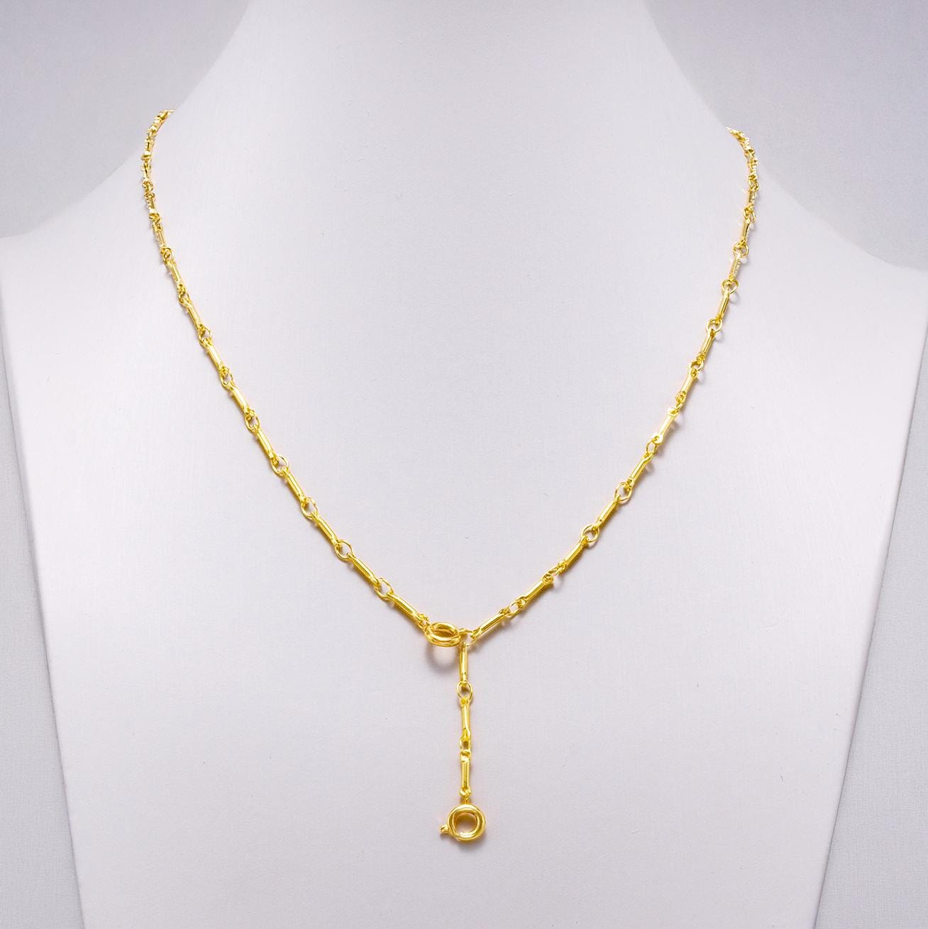18K Gold Filled Lariat Necklace, Y Necklace, Fine CZ Necklace, Minimalist Jewelry Long Gold Necklace 17.5 inch WA-4350