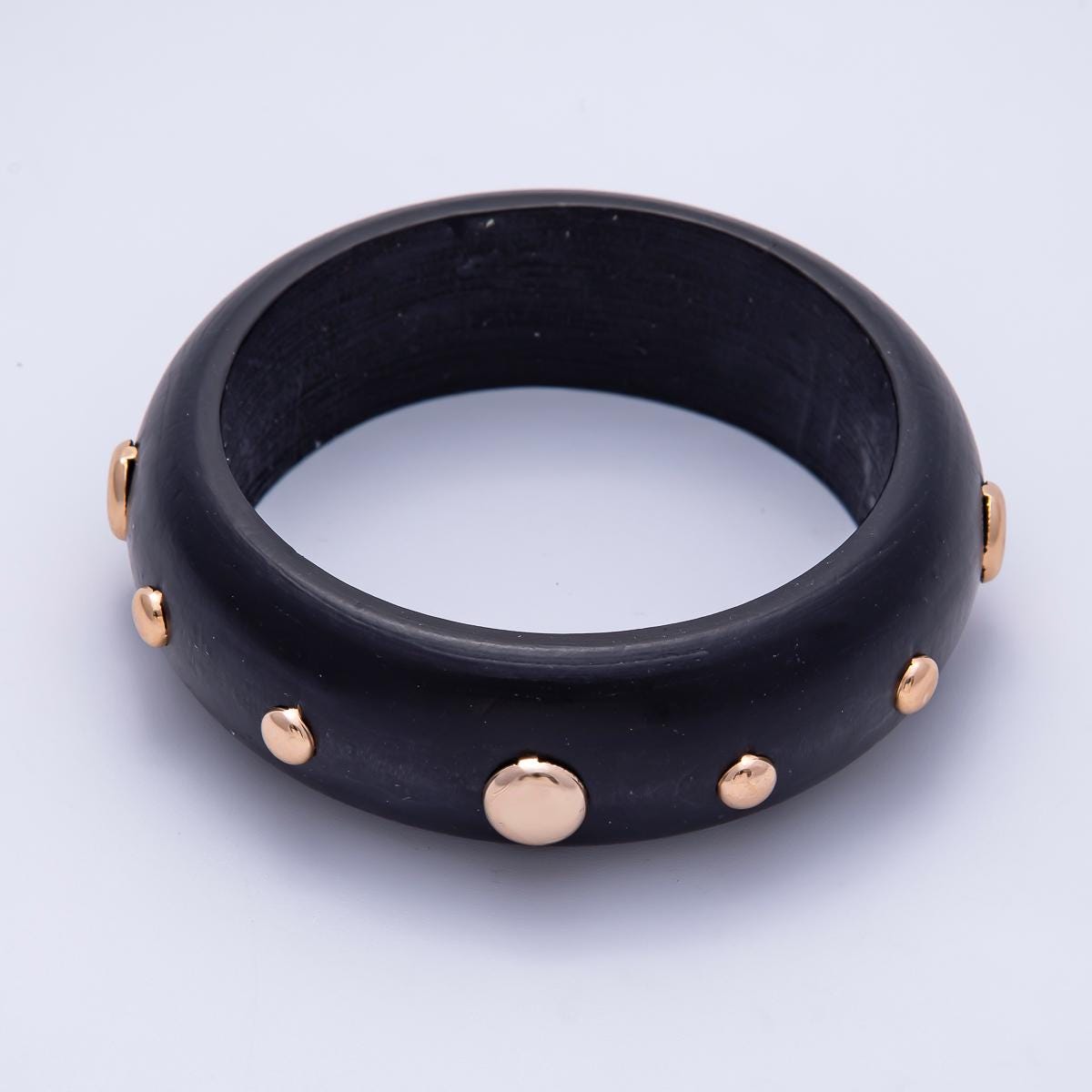 Chunky Wood Bangle Bracelet Gold Studded Earth Tones Statement Jewelry WA-4310