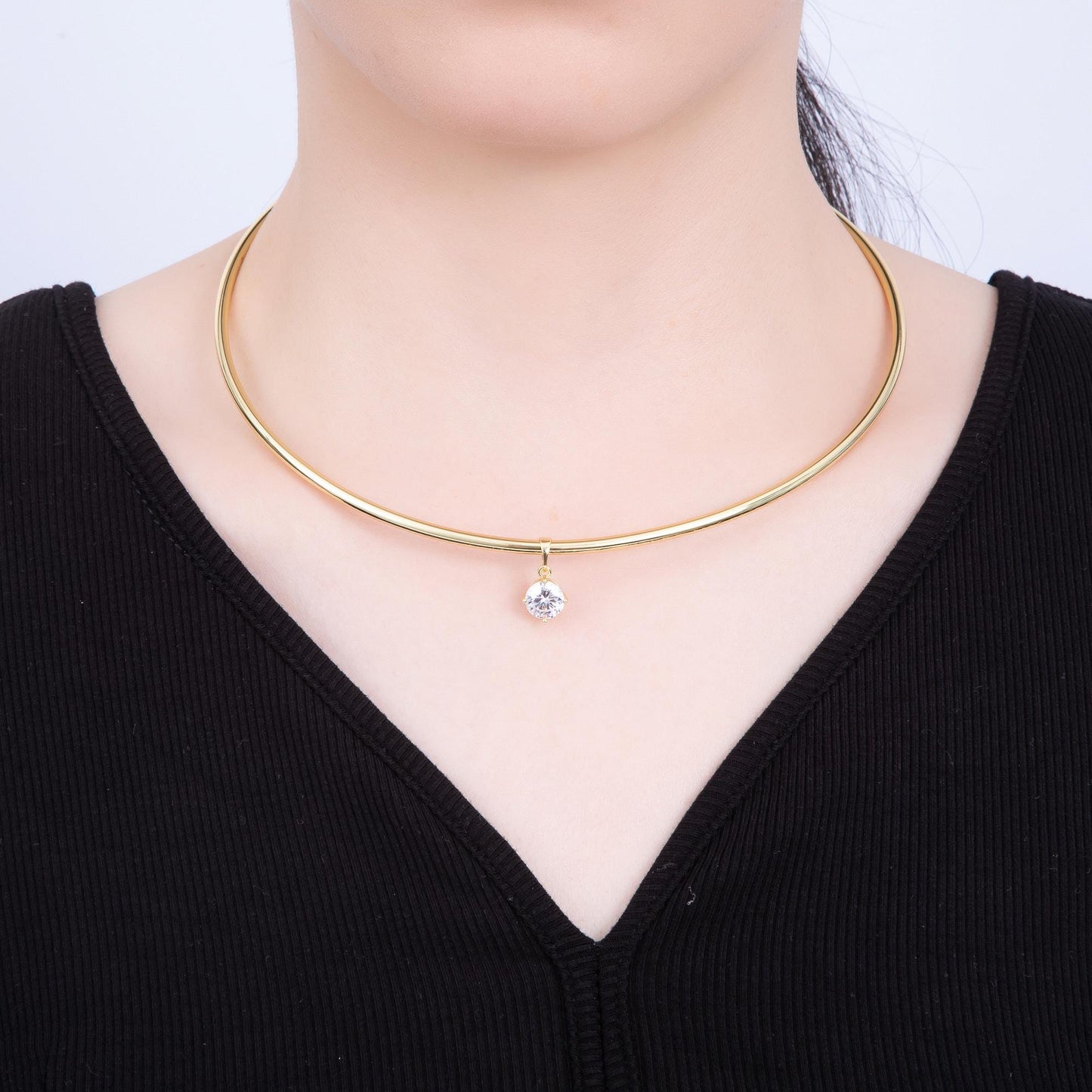 New Gold Collar necklace with Cz Charm for minimalist jewelry cuff necklace WA-4363