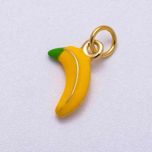 18k gold filled yellow enamel banana fruit charm | Charms-00580