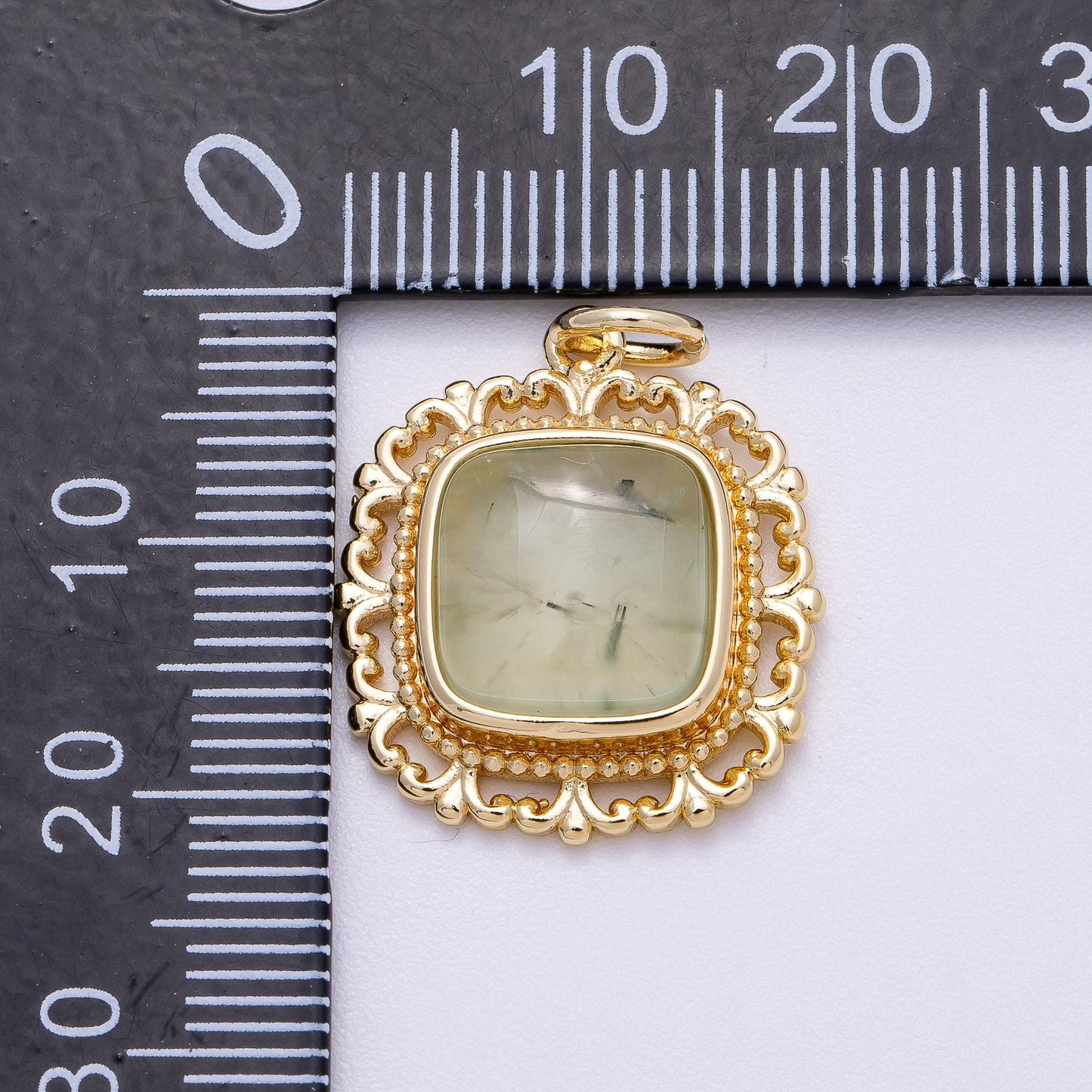 16K Gold Filled 20mm Aquamarine, Amethyst, Prehnite Square Gemstone Artisan Bezel Charm Ornate Filigree Vintage Style Supply | Charms-00603