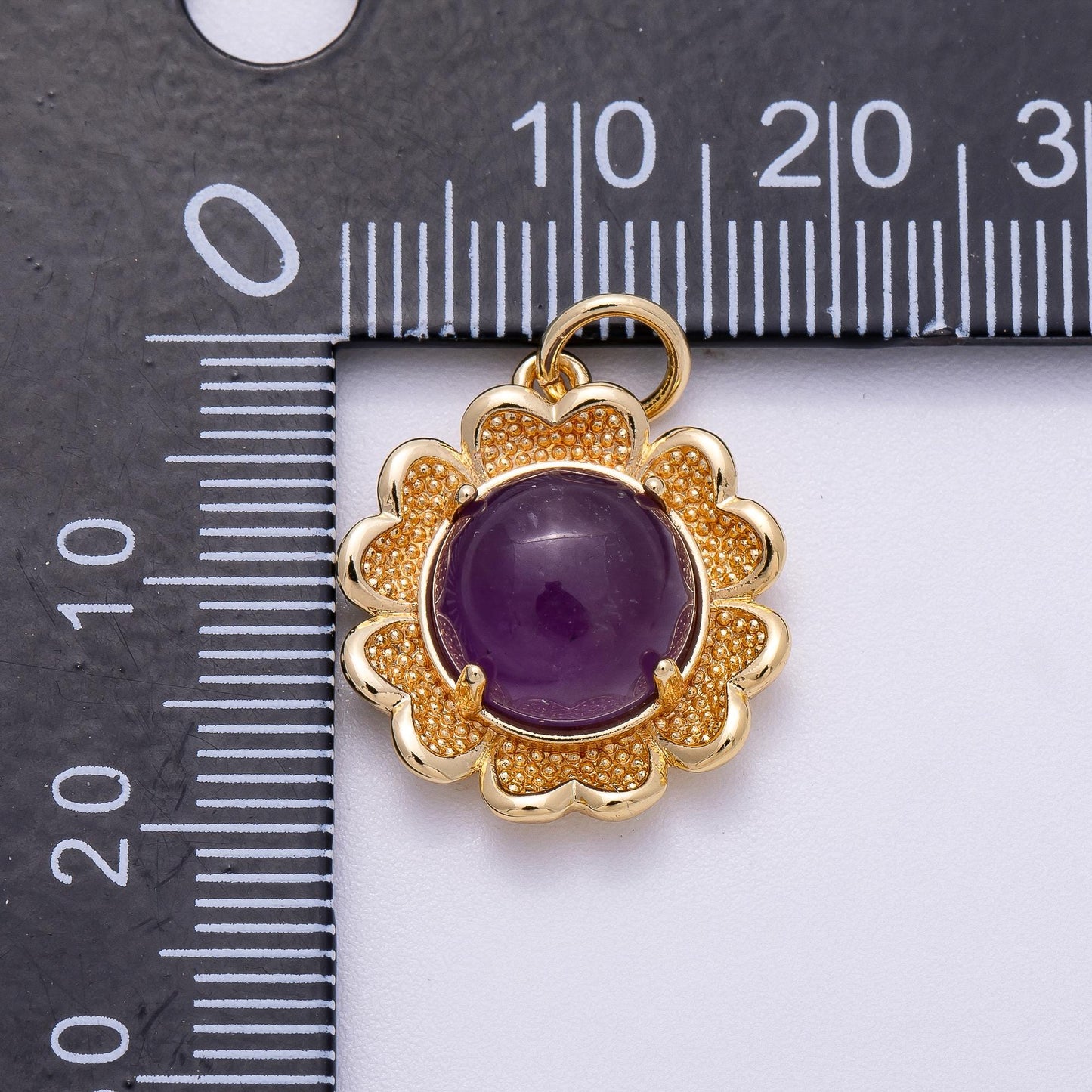 16K Gold Filled 19mm Amethyst, Carnelian Cabochon Gemstone Flower Charm Boho Celestial Sunflower Necklace Gift for Her | Charms-00608