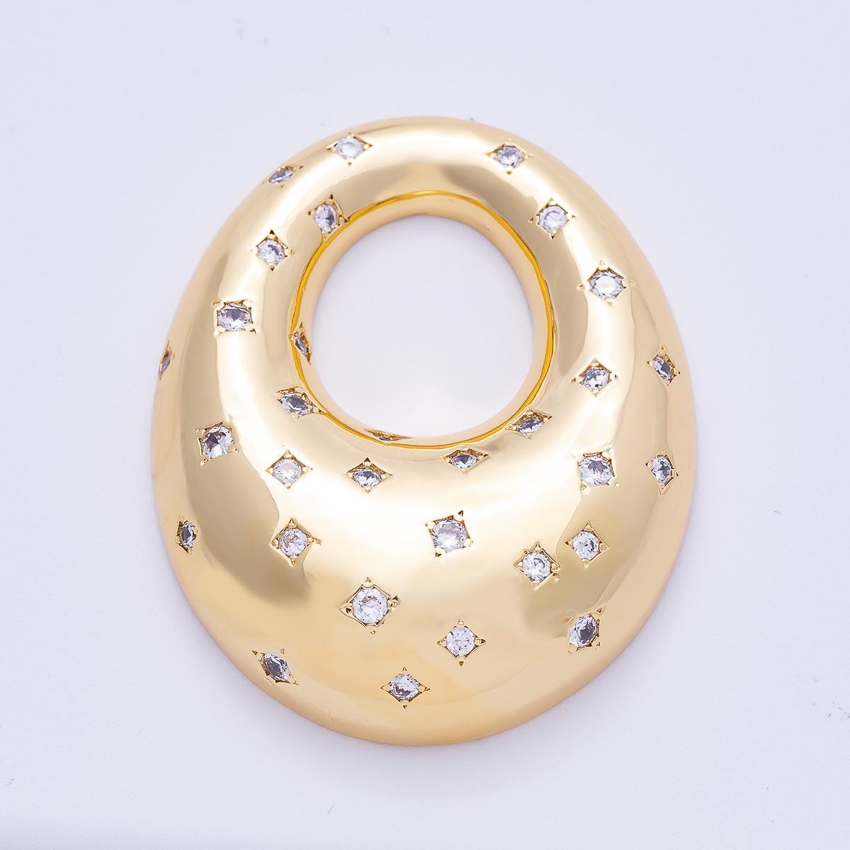 Chubby Gold Pendant Charm For Cord Necklace with Clear CZ Stone - 18k Gold Filled Jewelry Findings-00139