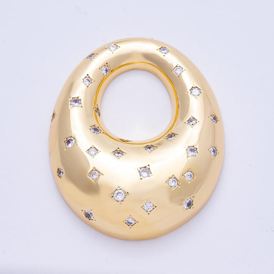 Small Chubby Gold Pendant Charm For Cord Necklace with Clear CZ Stone - 18k Gold Filled Jewelry Beads-00272