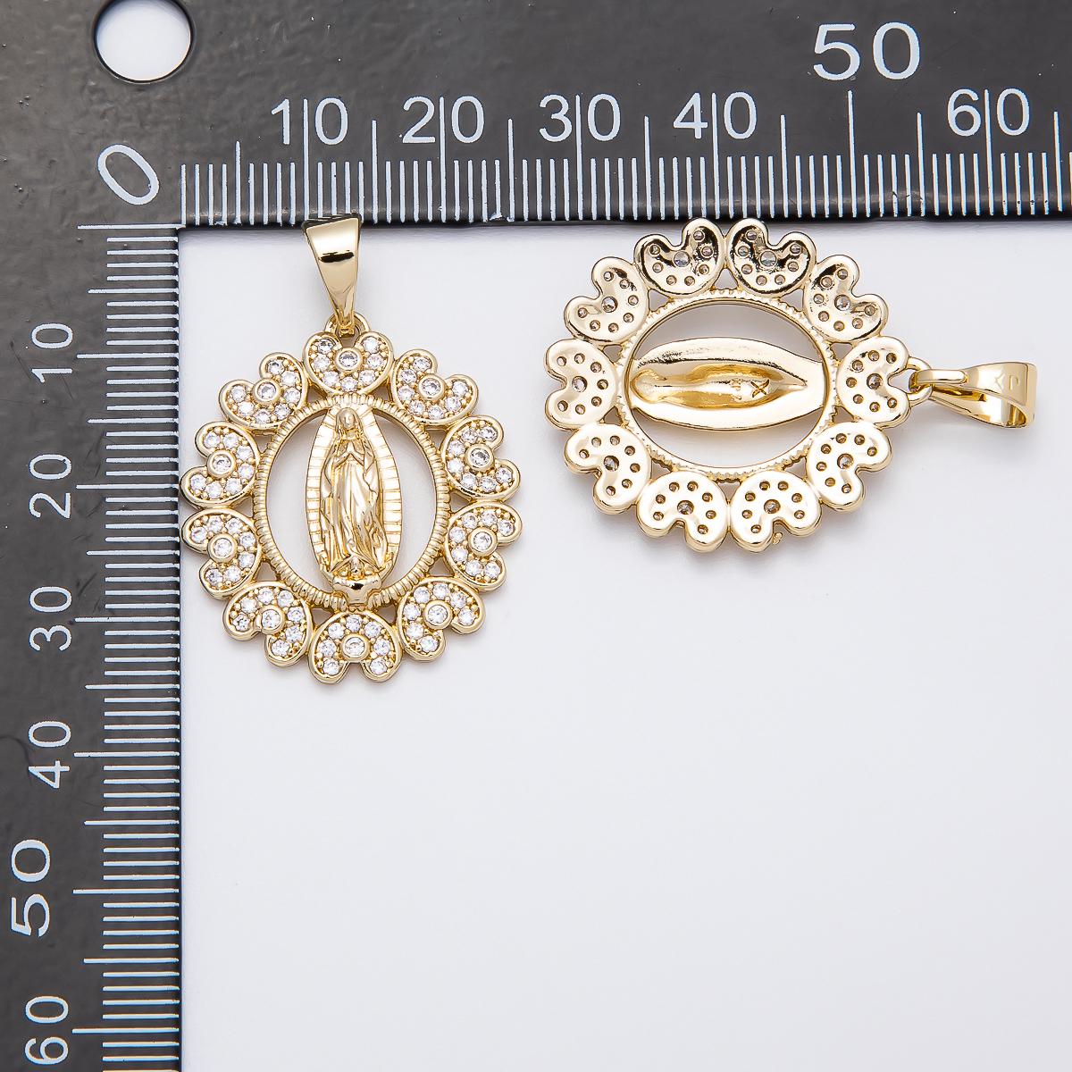 14K Gold Filled Lady Guadalupe Charm with Micro Pave Heart Outlined Oval Religious Pendant | CHARMS-00516