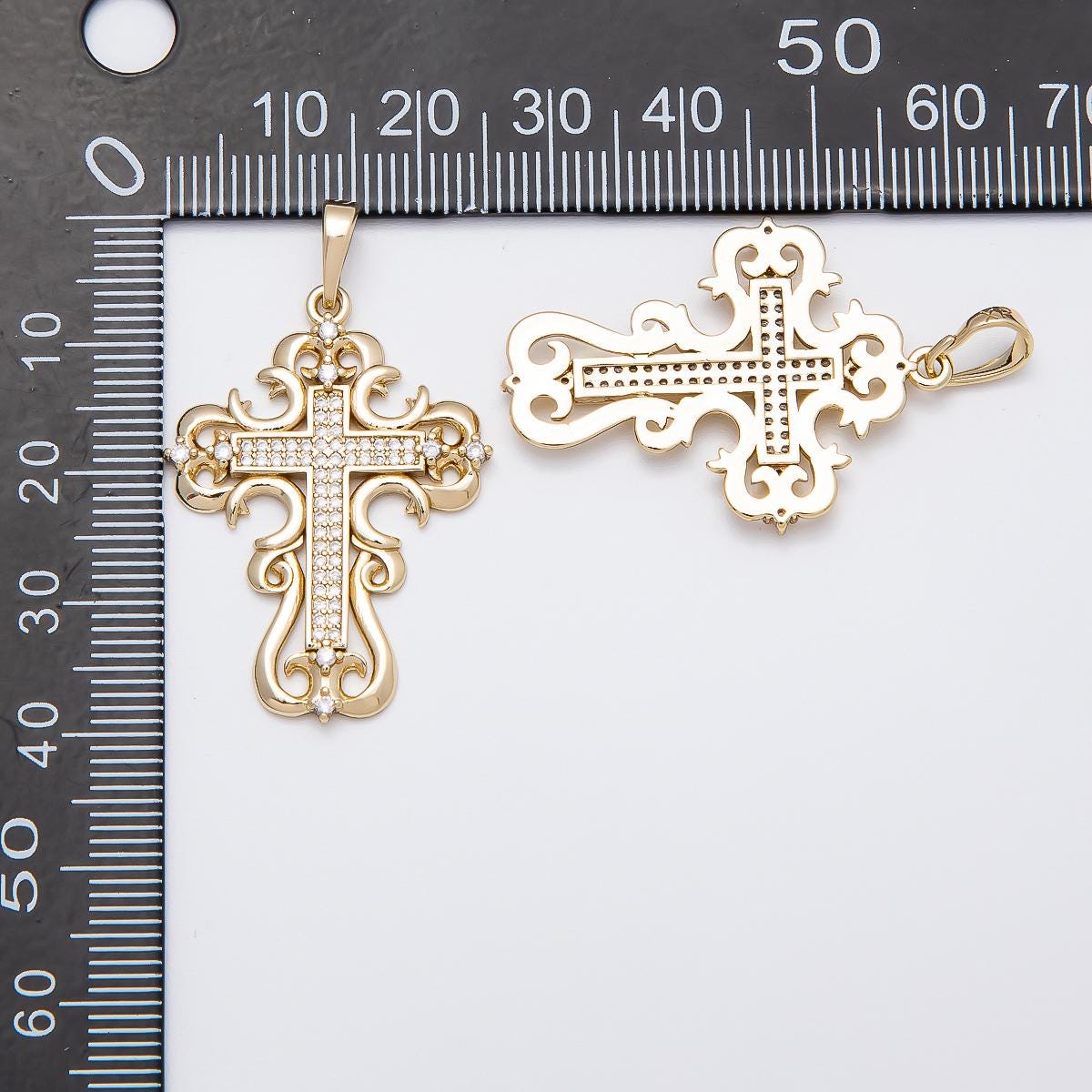 14k gold filled clear cz Swirl cross pendant | CHARMS-00518