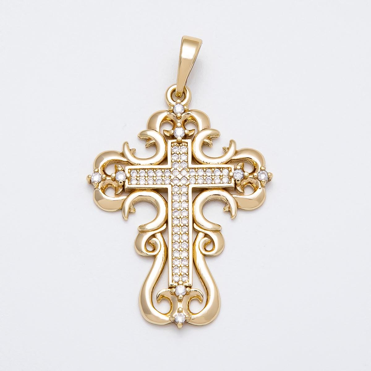 14k gold filled clear cz Swirl cross pendant | CHARMS-00518