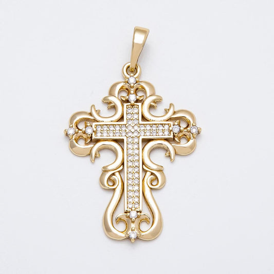 14k gold filled clear cz Swirl cross pendant | CHARMS-00518