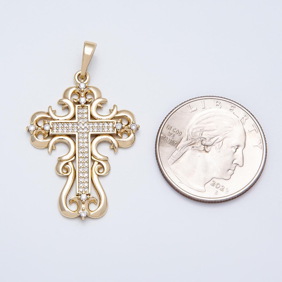 14k gold filled clear cz Swirl cross pendant | CHARMS-00518