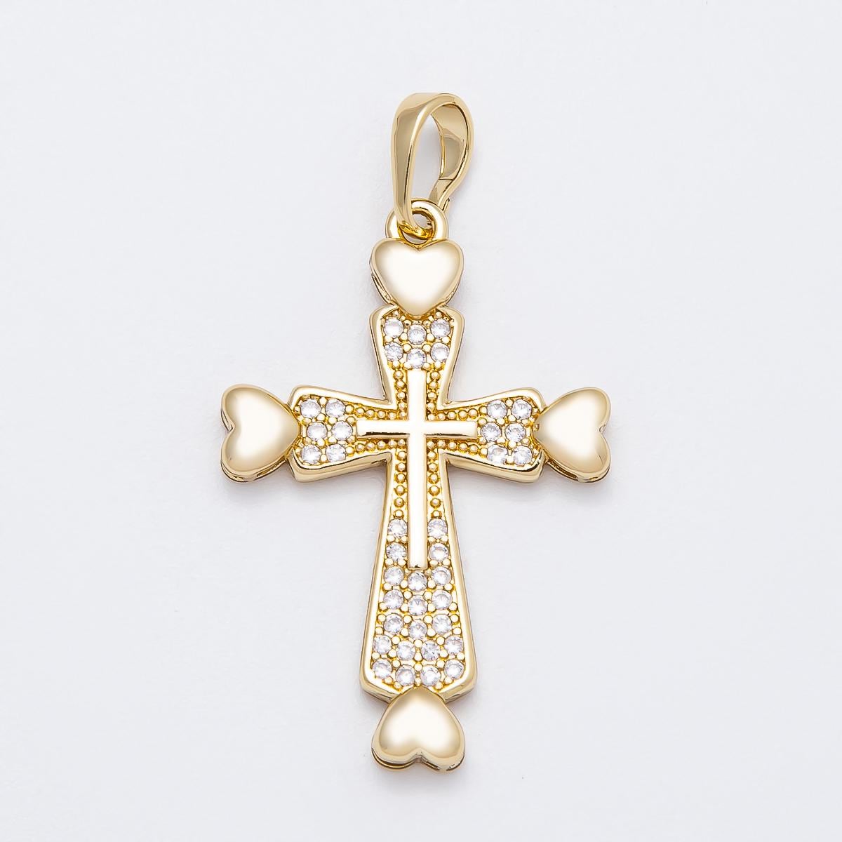 14K Gold Filled Cross Charm Pendant with Micro Pave CZ Heart For Religious Jewelry Making Supply Charms-00519