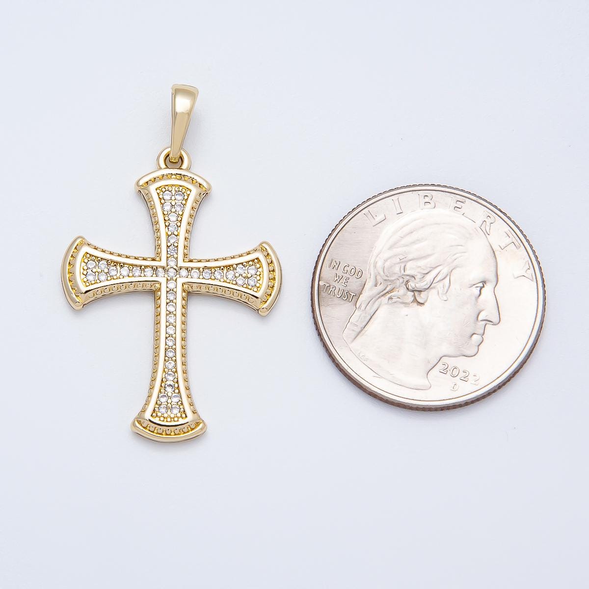 14k Gold Filled Cross Pendant Necklace, CZ Diamond Cross Charm, Religious Jewelry Gift, Christian Catholic Jewelry Charms-520