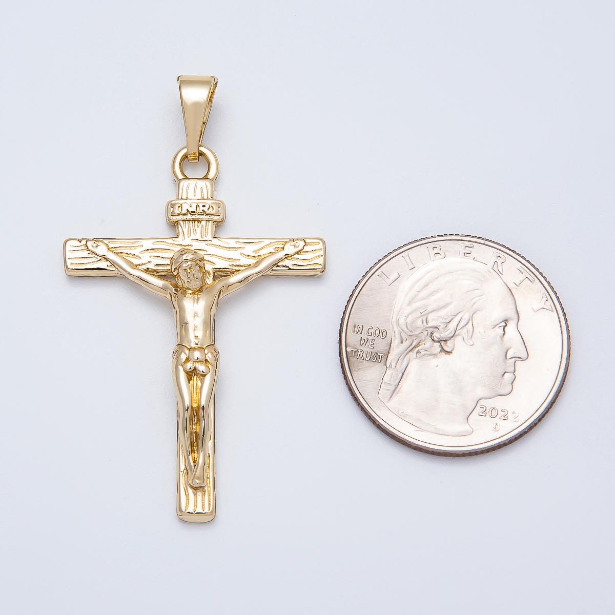 14k Gold Fill Jesus Cross Crucifix Pendant, Religious Charm Necklace Finding Charms-521