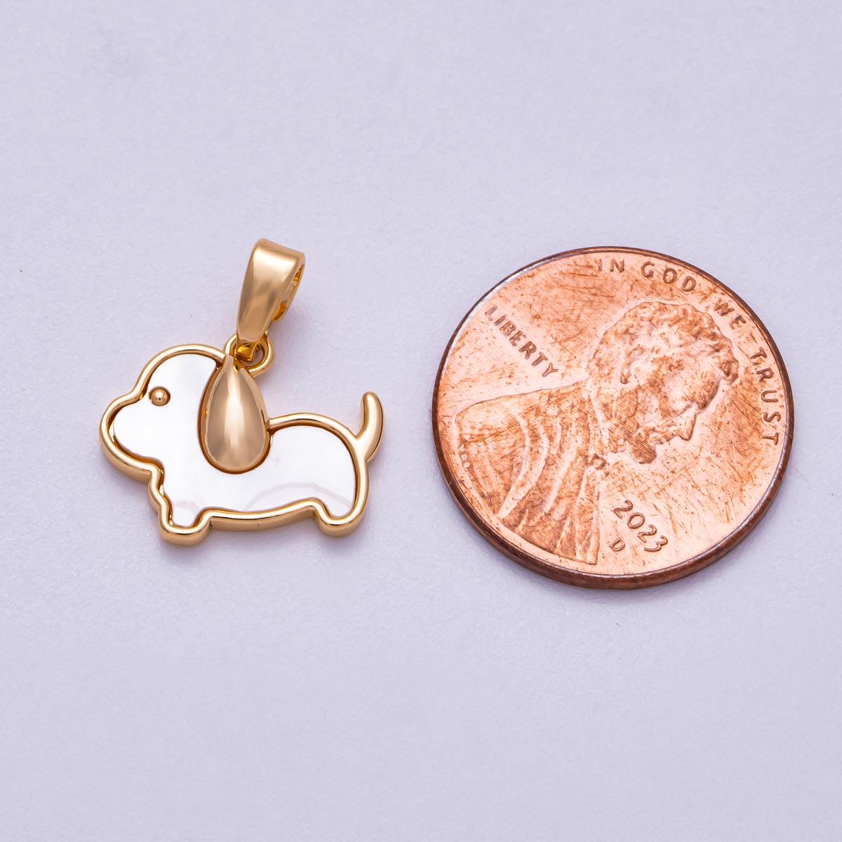 18k Gold Filled Shell Pearl Dog Charm Mini Pet Pendant, Jewelry Supply Charms-00582