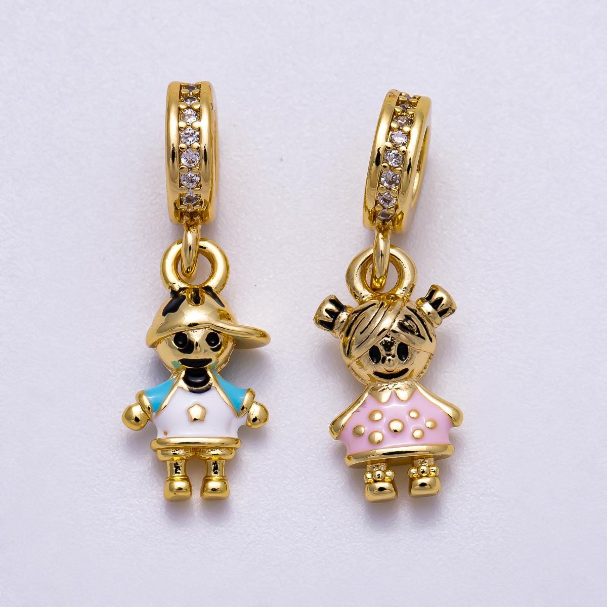 18k Gold Filled Boy Girl Pendant Sibling Charm with Rondelle Bail For Necklace Bracelet Supply Charms-622