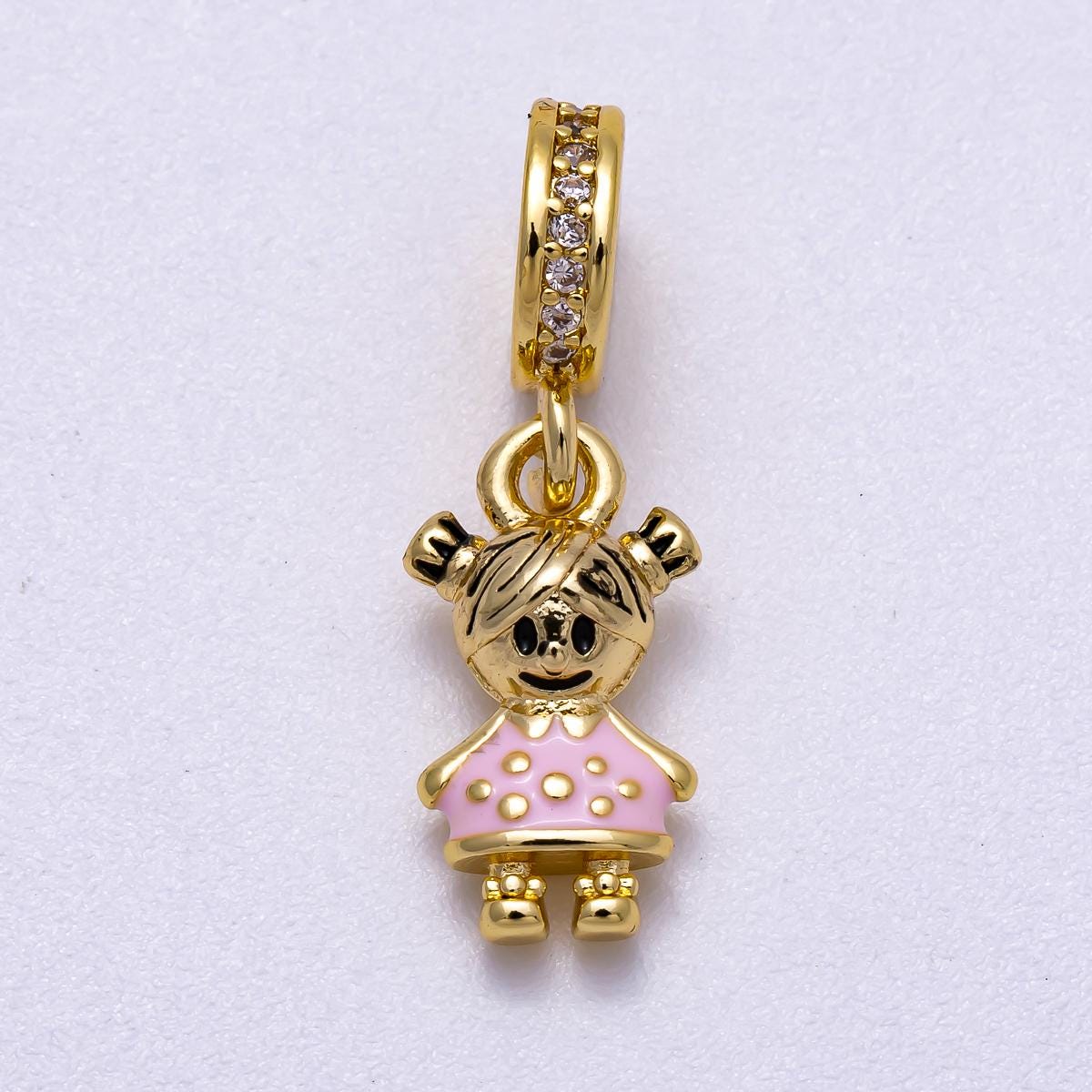 18k Gold Filled Boy Girl Pendant Sibling Charm with Rondelle Bail For Necklace Bracelet Supply Charms-622
