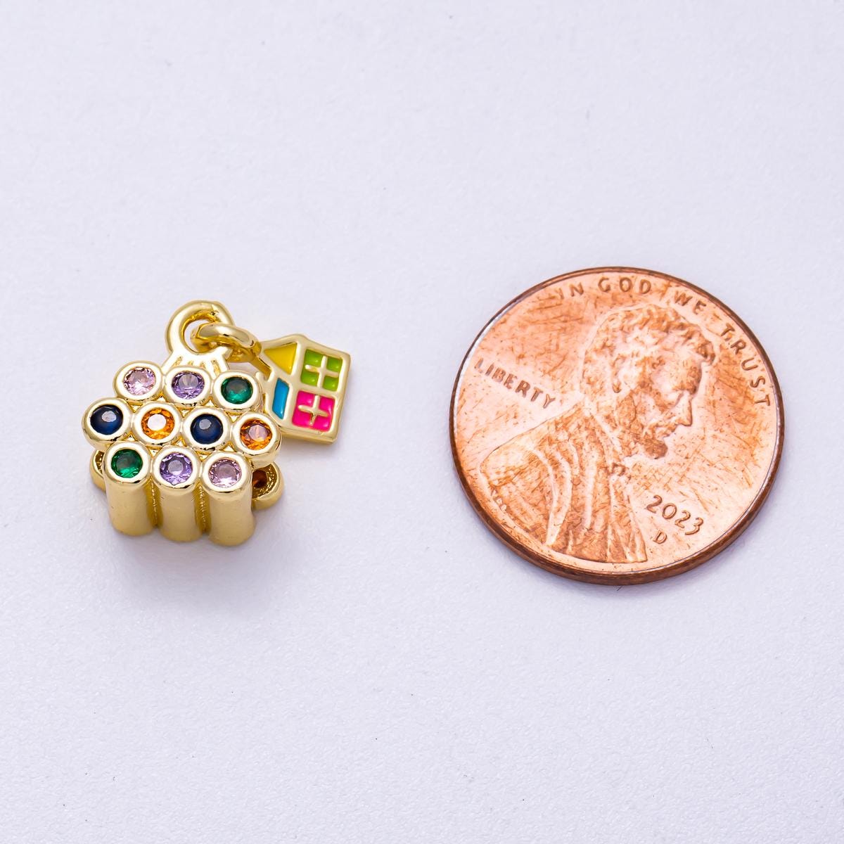 18k Gold Filled Air Balloon House Charm with Colorful CZ Stone Charms-00624