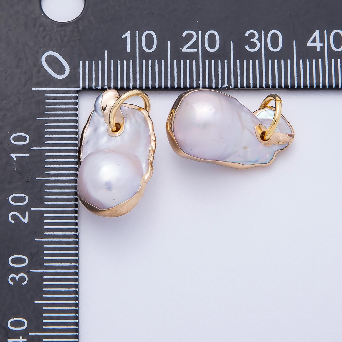 Freeform Baroque Pearl Pendant Necklace 18k Gold Plated Edges White Pearl Charms-640