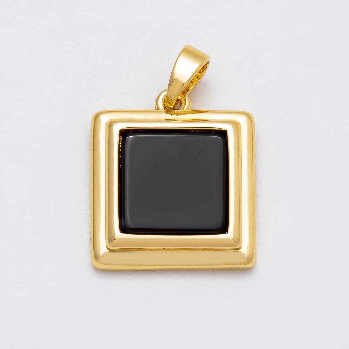16K Gold Filled 18mm Black Bezel Square Pendant Minimalist Jewelry for Her DIY Supply for custom Necklace Statement Piece | Charms-00480