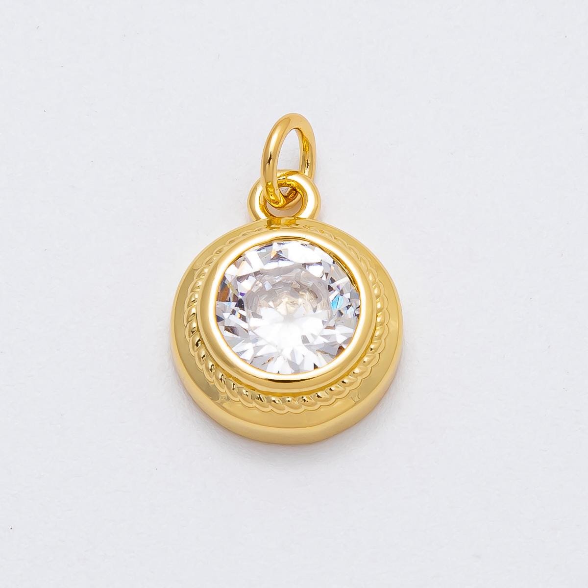 16k Gold Filled Round CZ Bezel Charm Solitaire Pendant Minimalist Sparkling Finding DIY Supply for custom necklace bracelet | CHARMS-00473