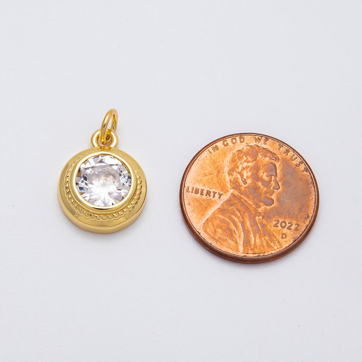 16k Gold Filled Round CZ Bezel Charm Solitaire Pendant Minimalist Sparkling Finding DIY Supply for custom necklace bracelet | CHARMS-00473