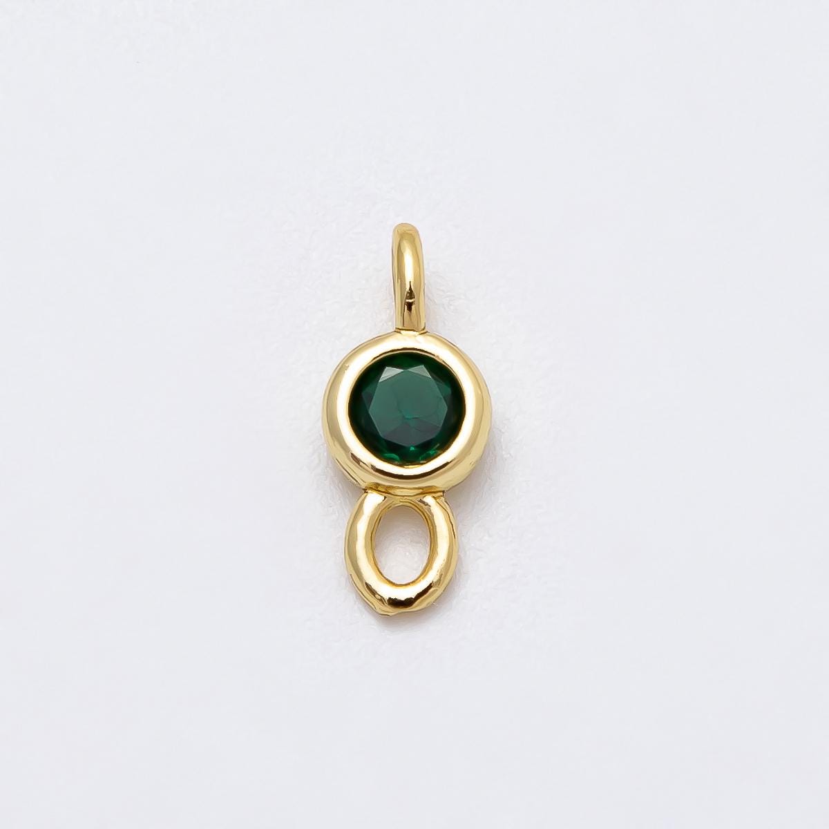 16k Gold Filled 12.8mm Emerald Green Connector Charm May Birthstone Link Dainty Gemstone Finding double loop diy supply | CONNECTORS-00019