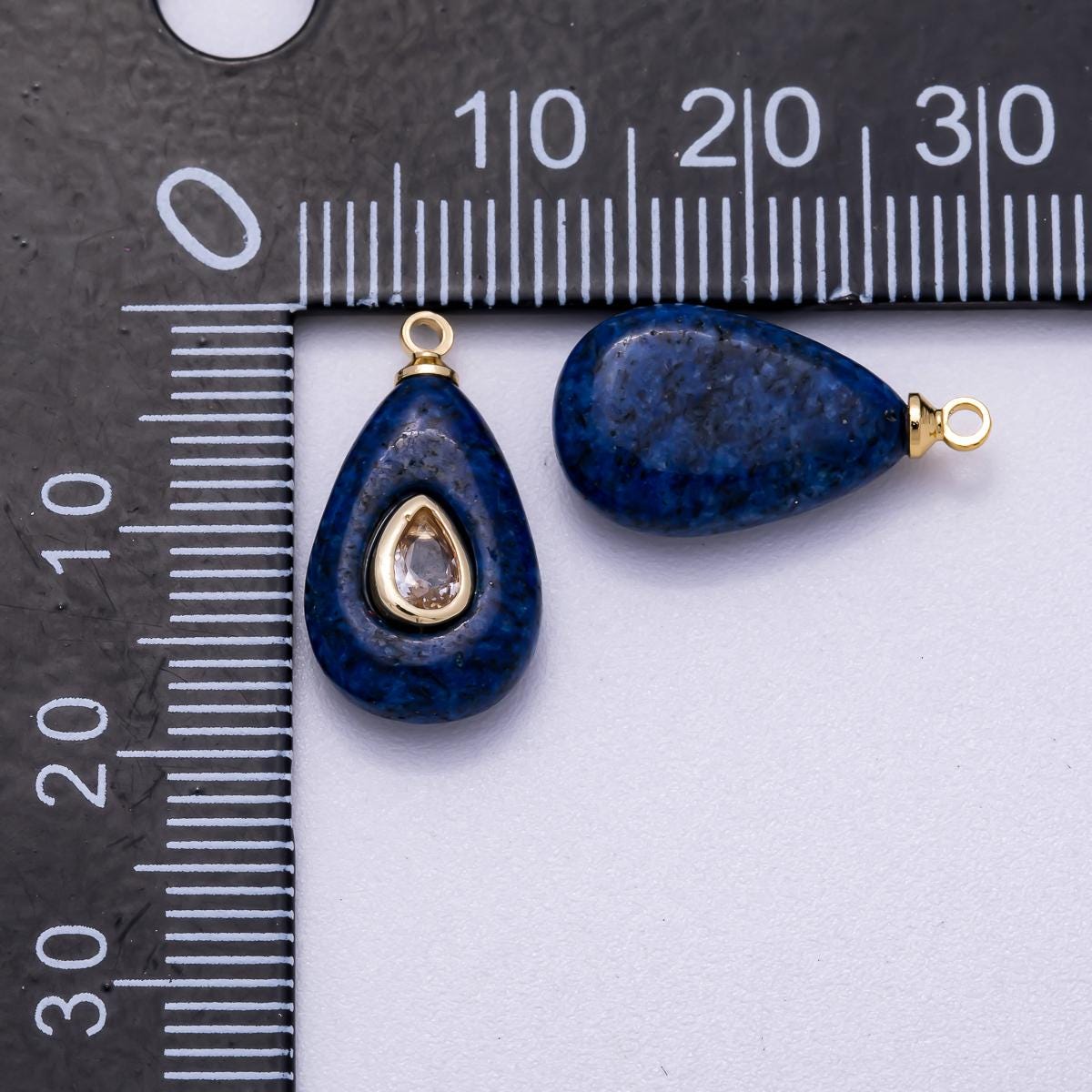 16K Gold Filled 18mm Clear CZ Embedded Blue Lapis Lazuli Teardrop Charm Gemstone Healing Crystal Necklace for Her diy supply | Charms-00579
