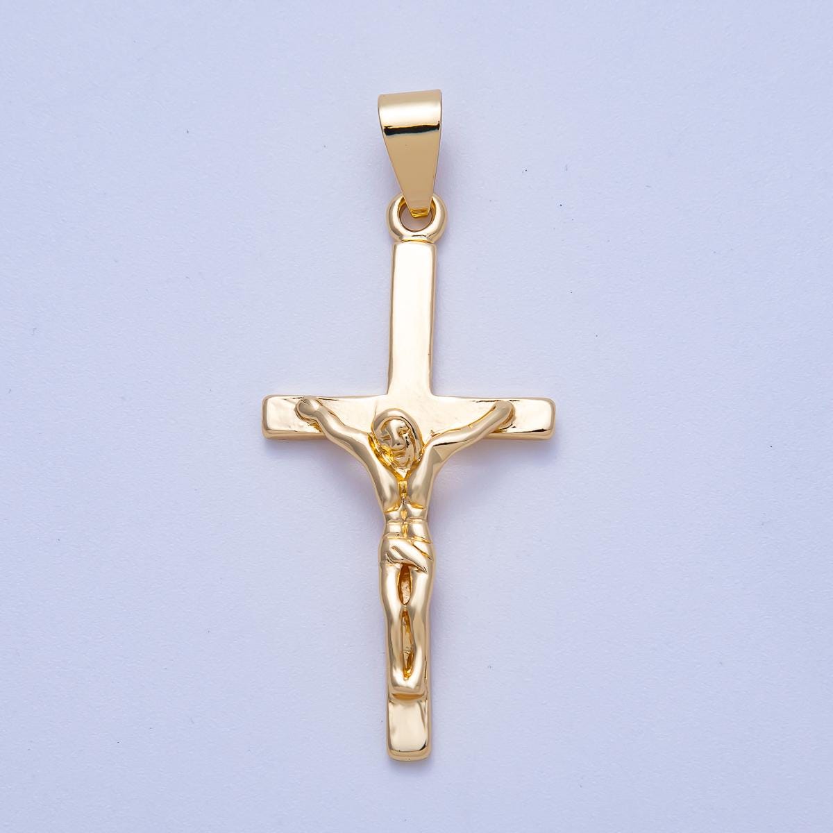 16K Gold Filled 47mm Minimalist Crucifix Cross Pendant Religious Jewelry Gift Catholic Faith Necklace DIY Supply | Charms-00619